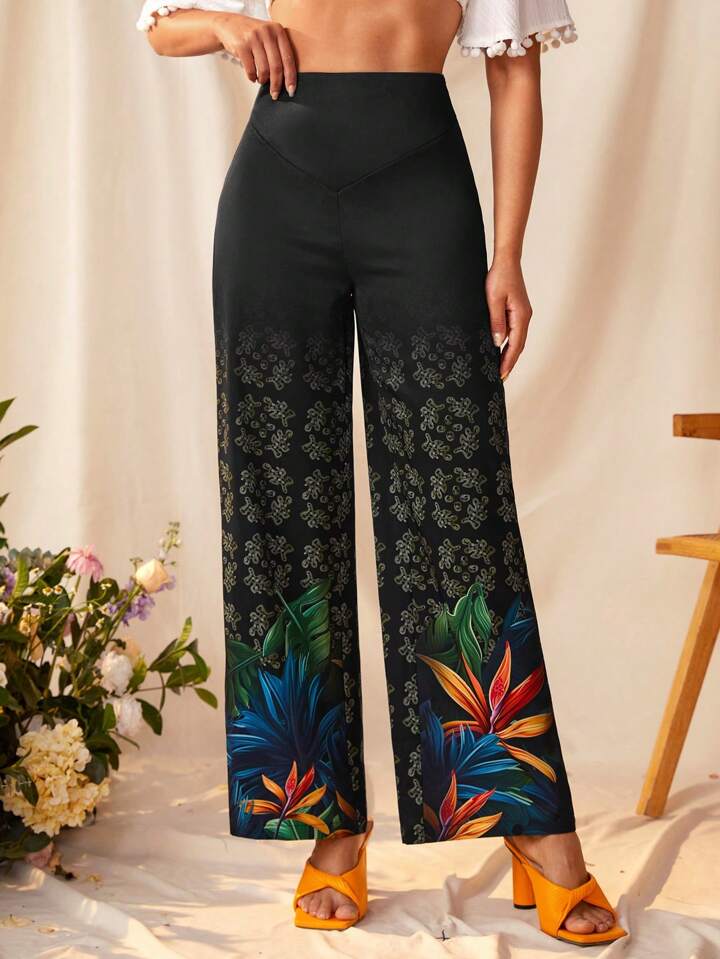 CM-BS420625 Women Trendy Bohemian Style High Waist Ombre Print Wide Leg Pants