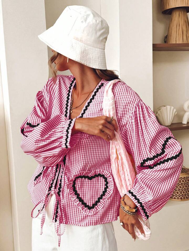 CM-TS337430 Women Trendy Bohemian Style Loose V-Neck Bishop Long Sleeve Blouse