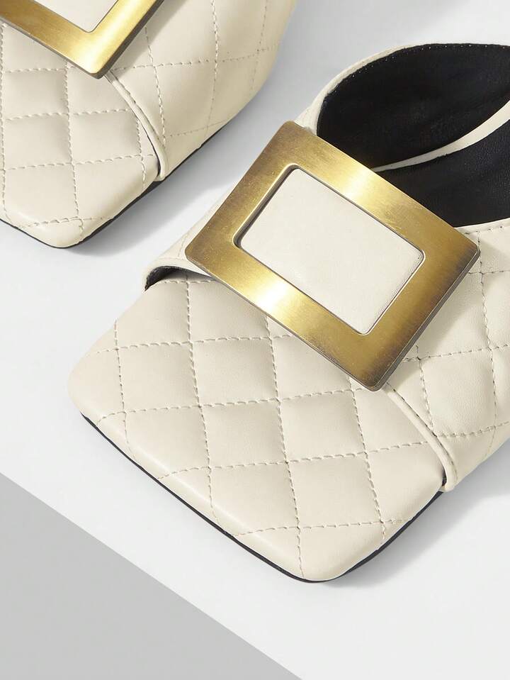 CM-SHS033602 Women Trendy Seoul Style Colorblock Square Toe High Heel Sandals - Beige