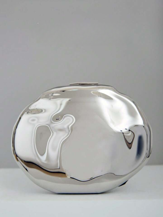 CM-BGS462882 Women Trendy Seoul Style Patterned Metallic Clutch Bag - Silver