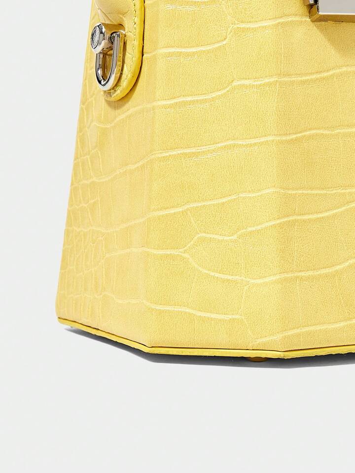 CM-BGS870077 Women Trendy Seoul Style Geometric Pattern Handheld Box Bag - Yellow