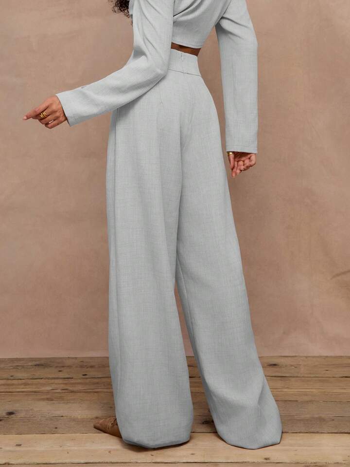 CM-BS560566 Women Elegant Seoul Style Linen Woven Buckle Suit Trouser - Light Gray