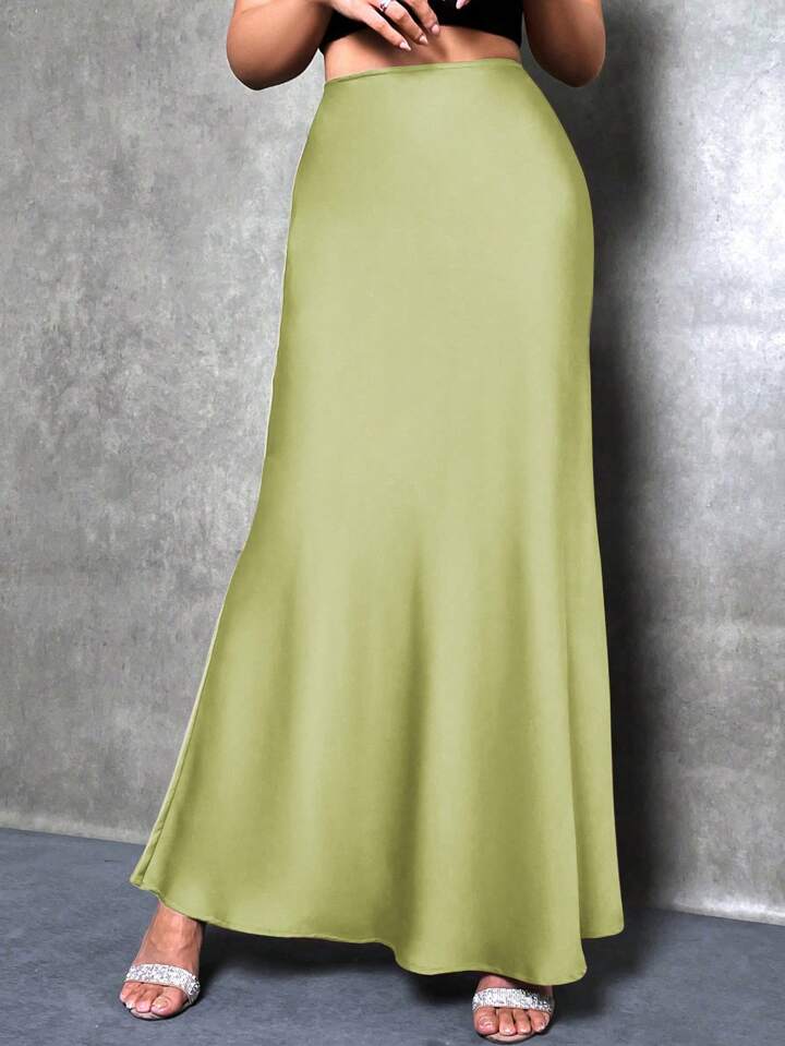 CM-BS829298 Women Casual Seoul Style Solid Asymmetrical Mermaid Hem Skirt - Olive Green