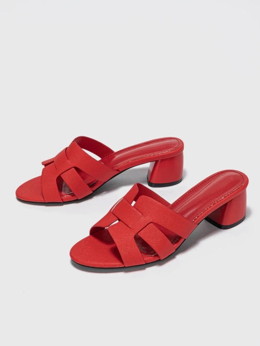 CM-SHS933187 Women Trendy Seoul Style Cut Out Chunky Heeled Sandals - Red