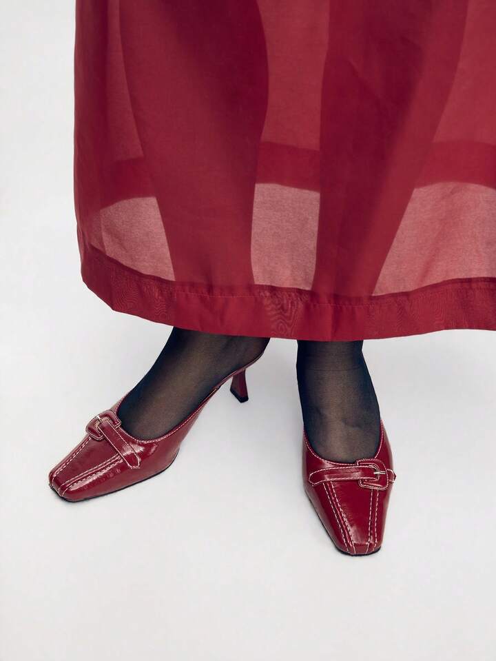 CM-SHS859258 Women Trendy Seoul Style Buckle Design High Heel Mules - Burgundy