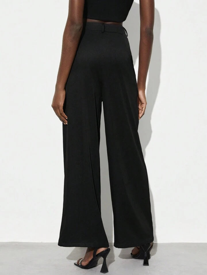CM-BS867676 Women Elegant Seoul Style Colorblock Asymmetrical High Waist Pants - Black