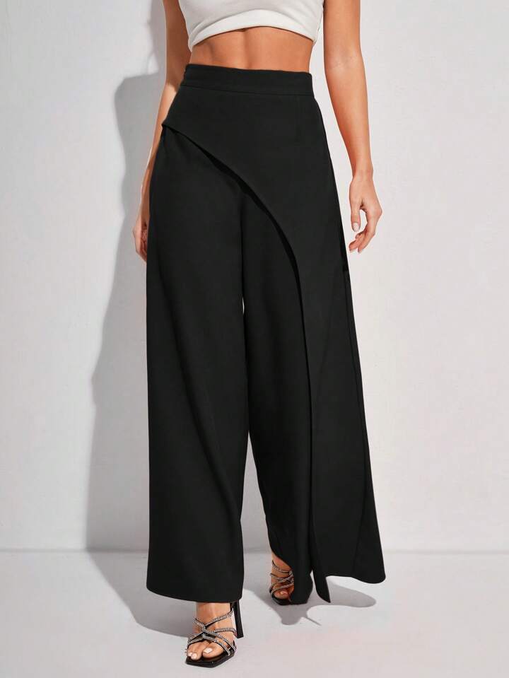 CM-BS288553 Women Elegant Seoul Style Solid Color High Waist Wide Leg Long Pants - Black