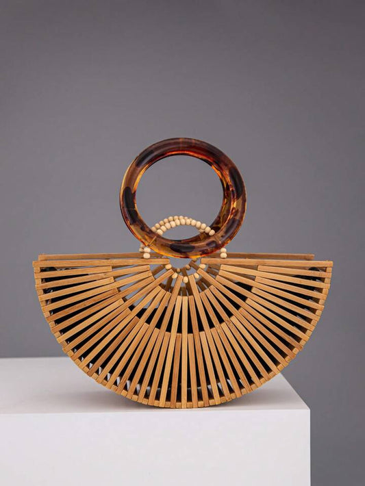 CM-BGS405076 Women Trendy Seoul Style Acrylic Hand Fan Shaped Bamboo Nested Handbag