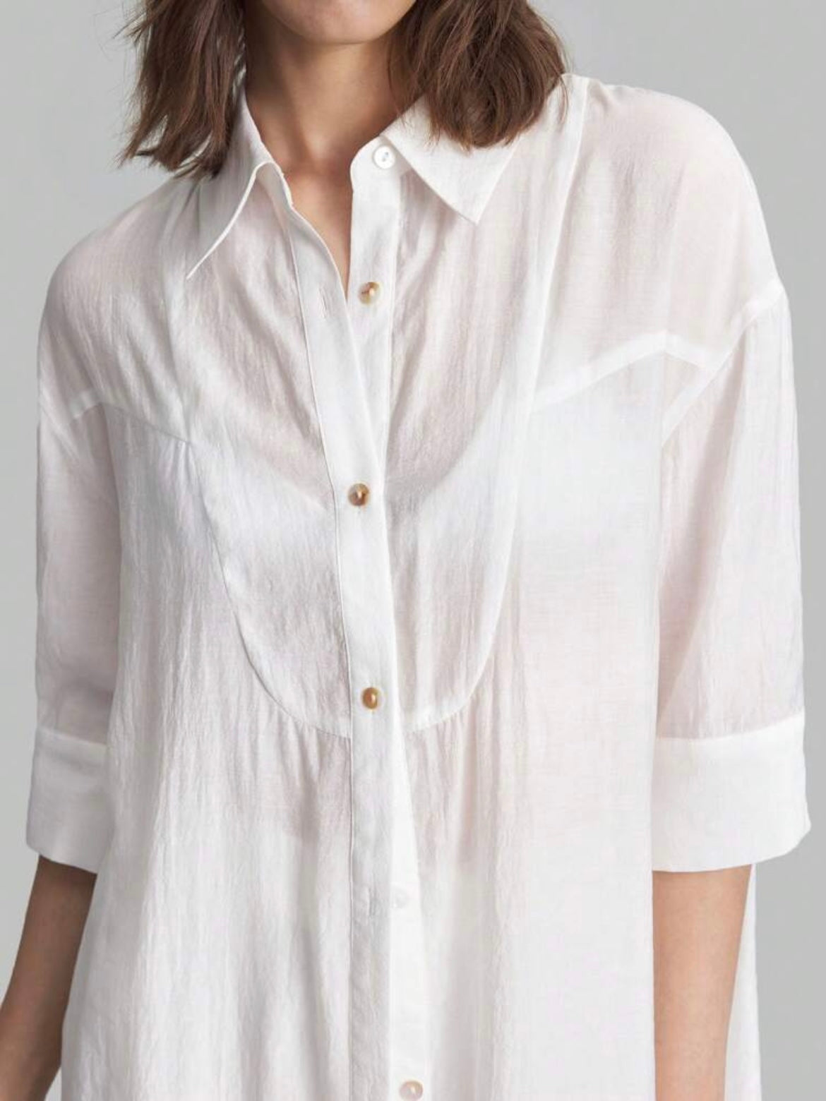 CM-TS582370 Women Casual Seoul Style Drop-Shoulder Long-Sleeve Half-Transparent Split Long Shirt