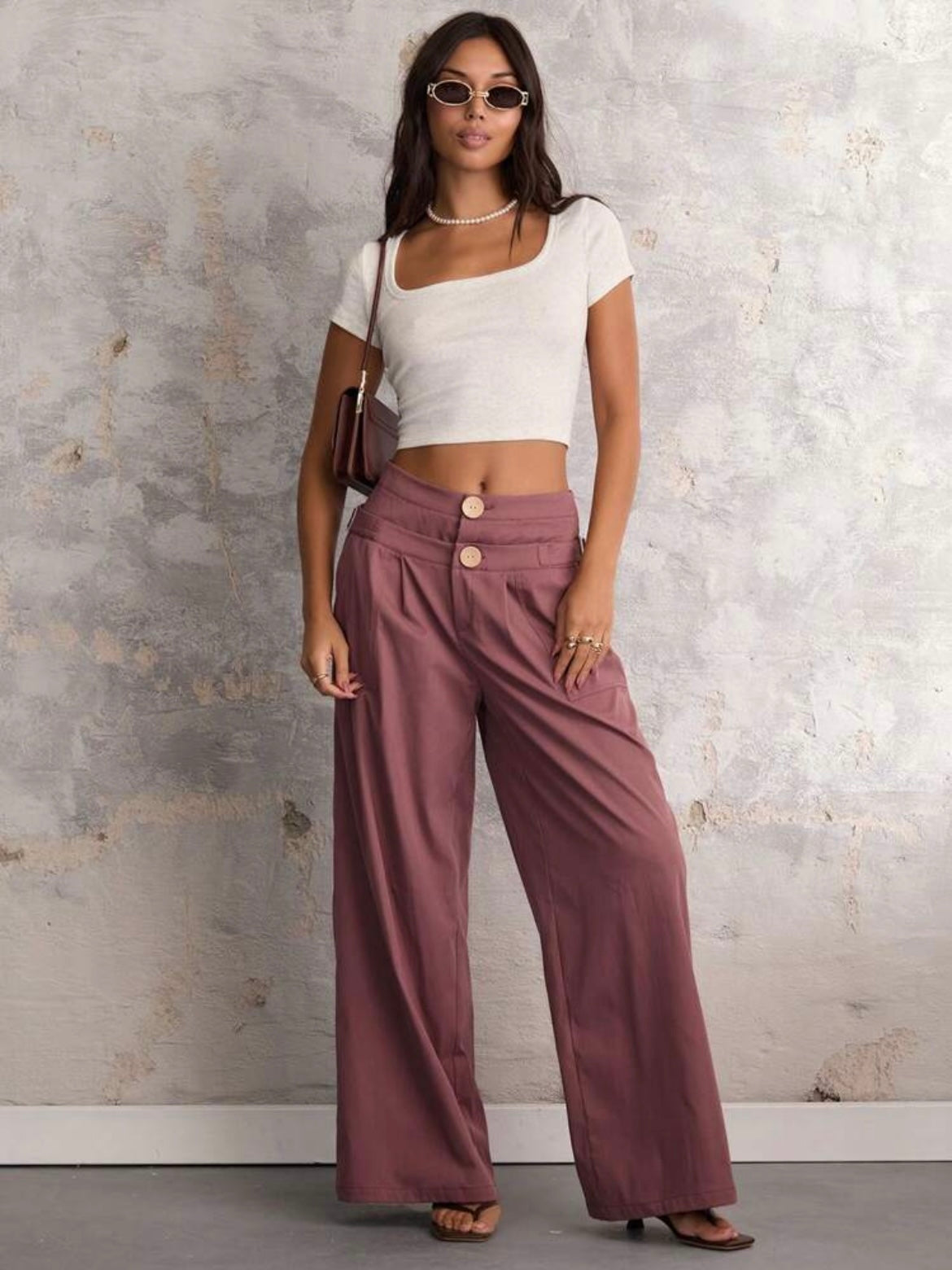 CM-BS712995 Women Casual Seoul Style Solid Color Double Waist Wide Leg Pants