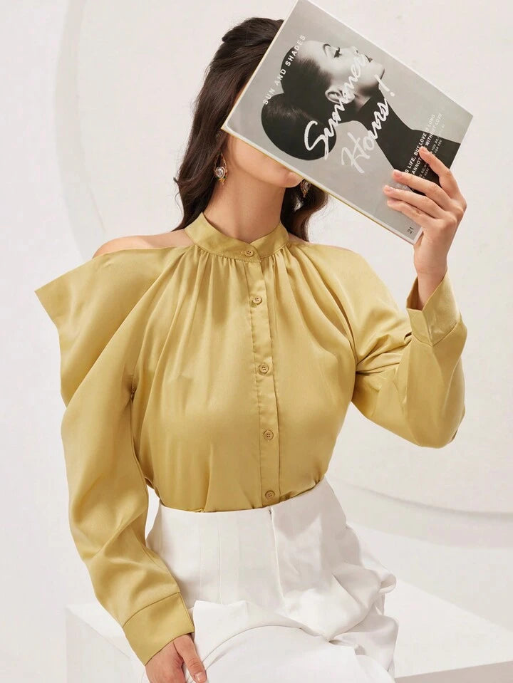 CM-TS241609 Women Elegant Seoul Style Off Shoulder Long Sleeve Blouse - Yellow