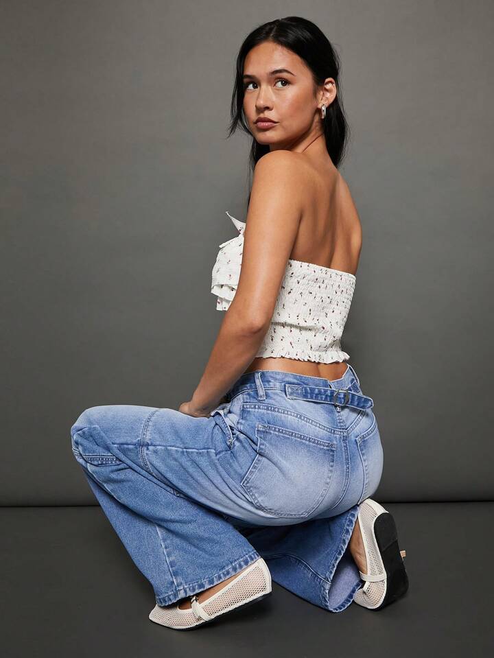 CM-BS325382 Women Casual Seoul Style Light Wash Premium Denim Straight Trouser Jeans