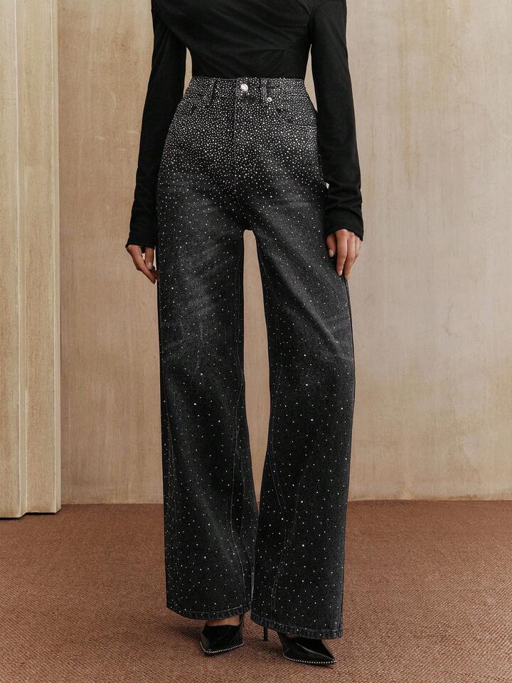 CM-BS455524 Women Elegant Seoul Style Mid Waist Baggy Flared Leg Pants - Black