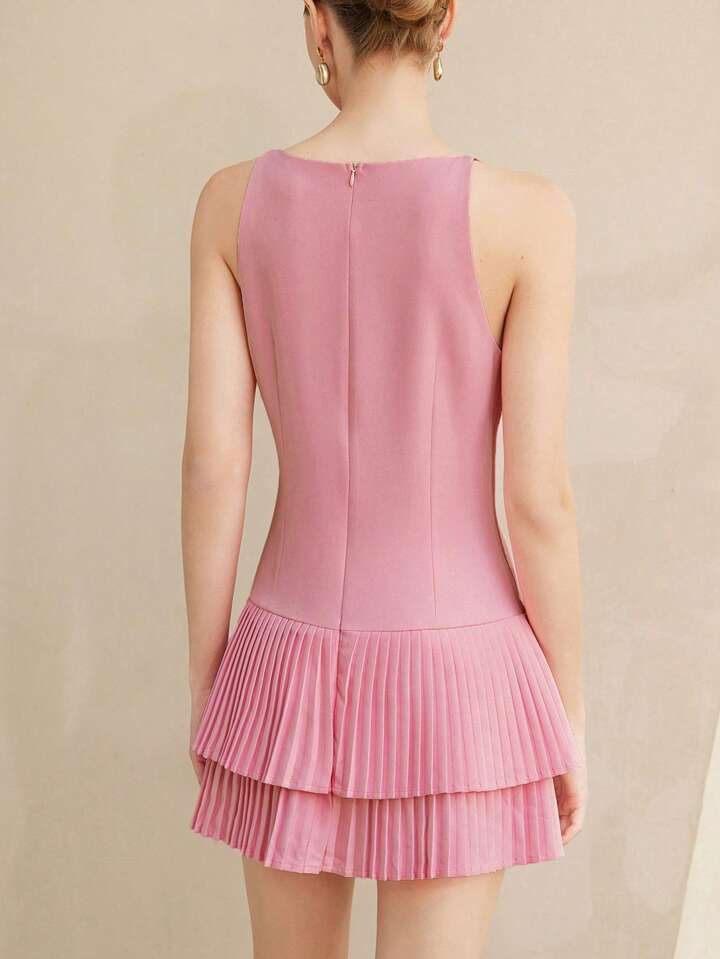 CM-DS383781 Women Casual Seoul Style Spaghetti Strap Off Shoulder Multi-Layered Ruffle Hem Short Dress