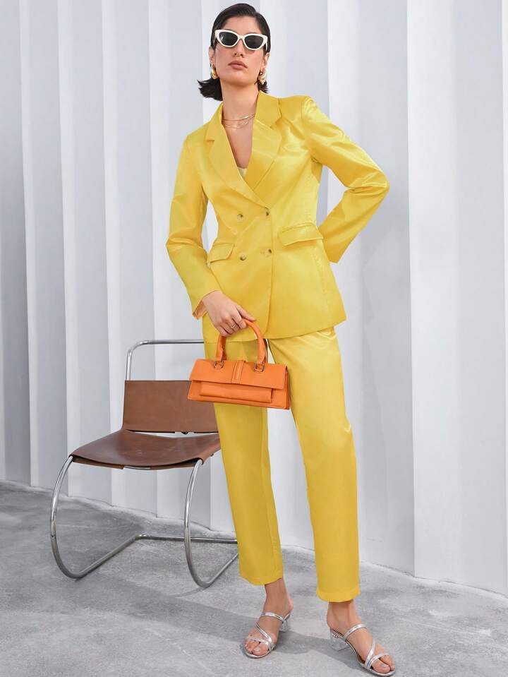 CM-SS812186 Women Elegant Seoul Style Notched Collar Long Sleeve Suit Jacket With Pants - Set