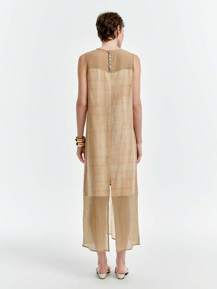 CM-DS638868 Women Trendy Bohemian Style Round Neck Sleeveless Mini Dress - Khaki