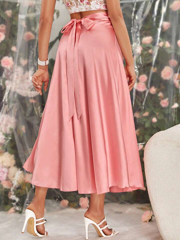 CM-BS391714 Women Elegant Seoul Style High-Waist Flared Long Skirt - Pink