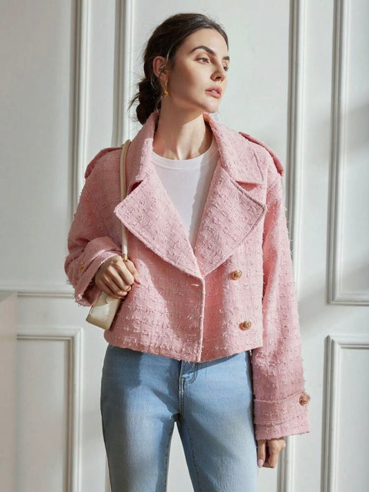 CM-CS516991 Women Elegant Seoul Style Wool Blend Short Windbreaker Jacket - Pink