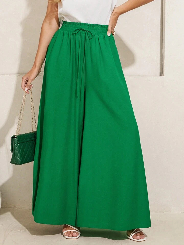 CM-BS334113 Women Trendy Bohemian Style High Rise Split Wide-Leg Pants - Green