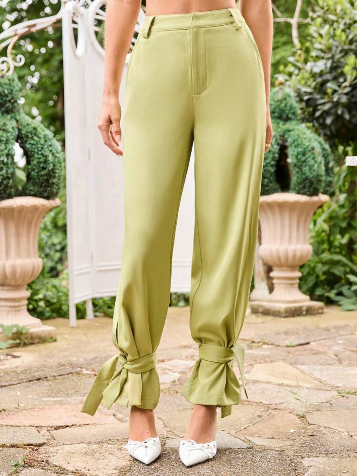 CM-BS475175 Women Casual Seoul Style Tie Waist Jogger Straight Leg Pants - Green