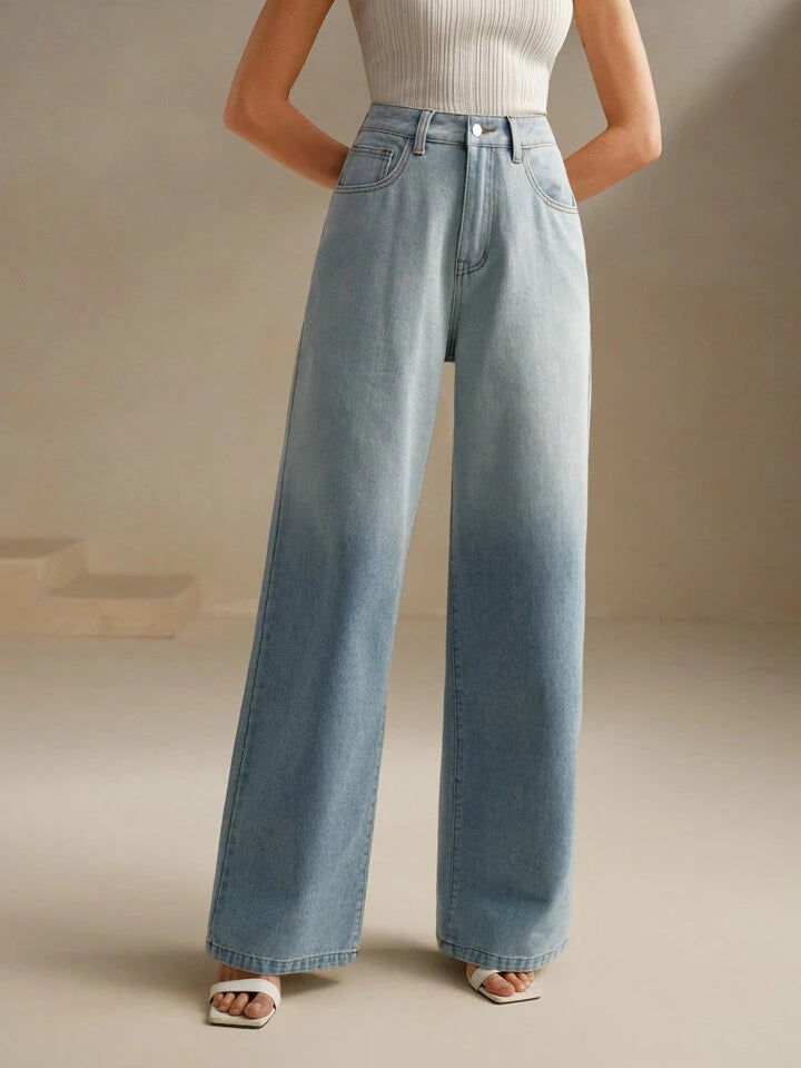 CM-BS651105 Women Casual Seoul Style Ombre High Waist Flare Leg Jeans - Blue