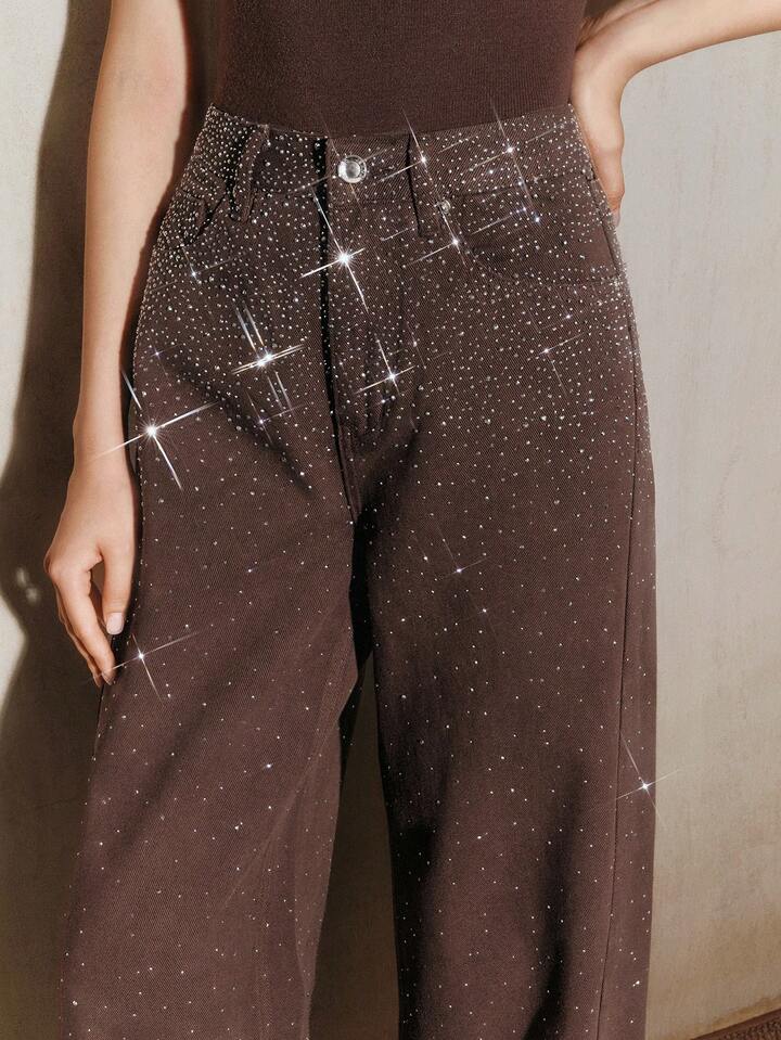 CM-BS242333 Women Elegant Seoul Style Mid Waist Baggy Flared Leg Pants - Brown