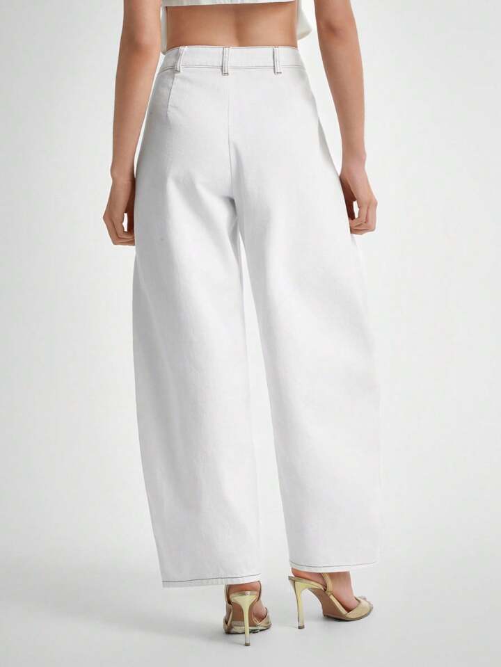 CM-BS811130 Women Casual Seoul Style High Waist Baggy Wide Leg Jeans - White