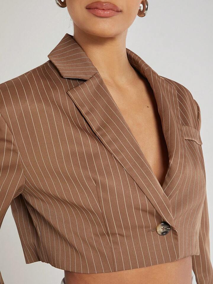 CM-SS360700 Women Elegant Seoul Style Pinstripe Long Sleeve Jacket With Foldover Pants Suit