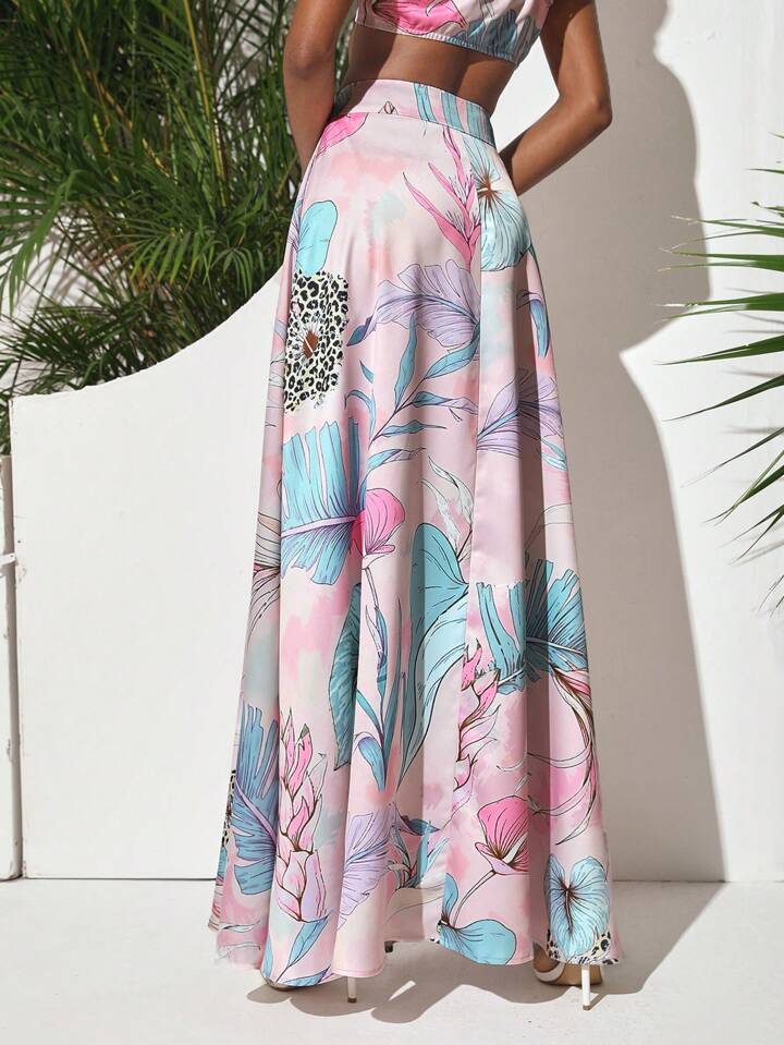 CM-BS708588 Women Trendy Bohemian Style High Waist Botanical Print Long Skirt