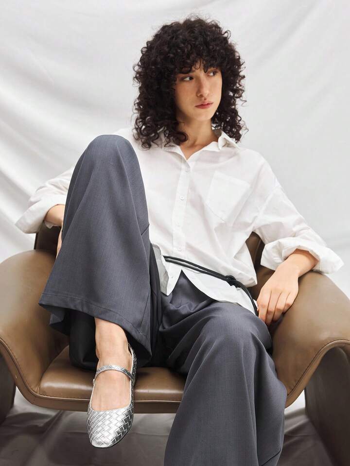 CM-SHS257616 Women Trendy Seoul Style Buckle Strap Back Cover Plaid Square Toe Sandals - Silver