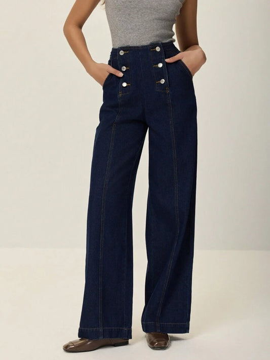 CM-BS596391 Women Casual Seoul Style Dark Wash Skinny Fit Straight Leg Extra Long Jeans