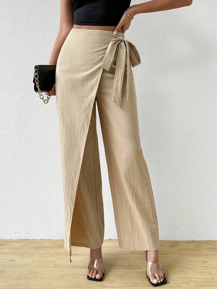 CM-BS131212 Women Casual Seoul Style Solid Color Texture Straight Leg Pants - Apricot