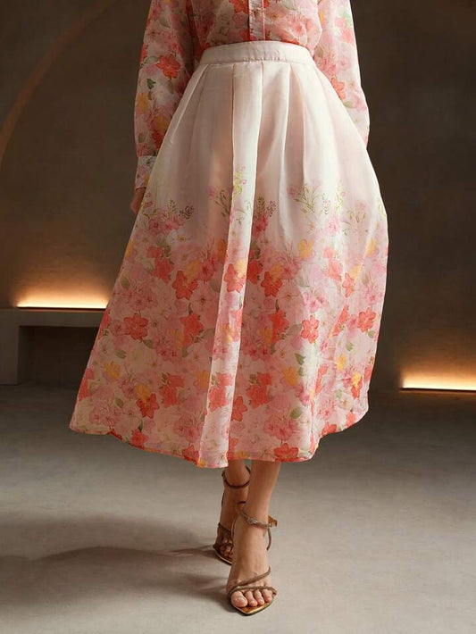 CM-BS663123 Women Elegant Seoul Style Floral All Over Print Midi Skirt