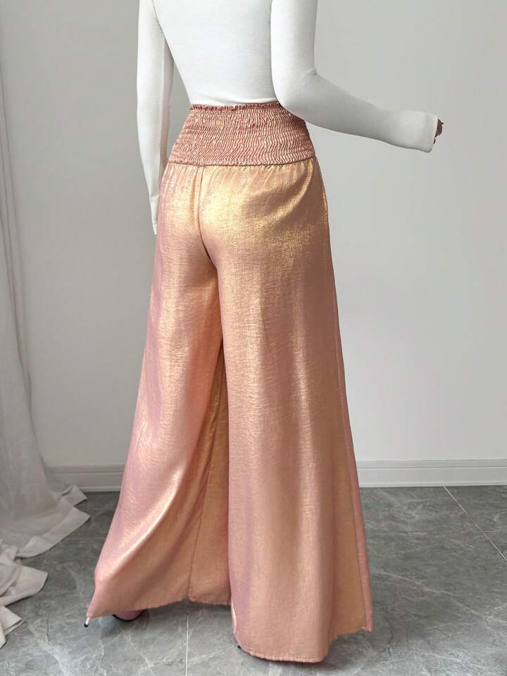 CM-BS665645 Women Elegant Seoul Style Ruffle Waist Loose Wide Leg Pants - Pink