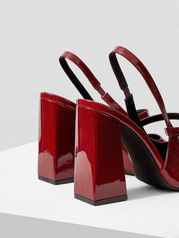 CM-SHS693377 Women Trendy Seoul Style Pointed Toe Buckle Design High Heels - Burgundy