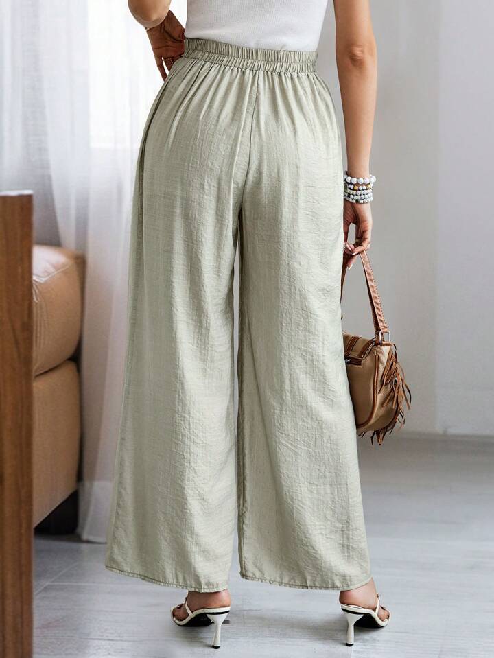 CM-BS423973 Women Trendy Bohemian Style High Waist Front Split Wide Leg Pants - Light Gray