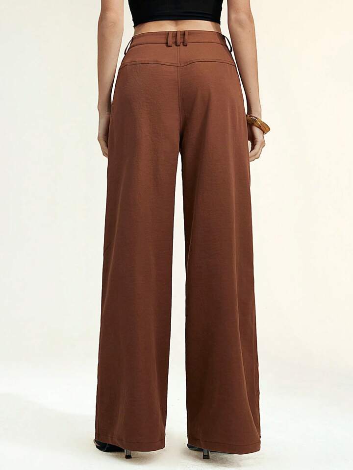 CM-BS090029 Women Casual Seoul Style Loose Wide Leg Pants - Coffee Brown