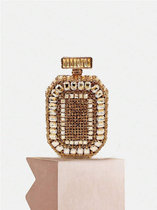CM-BGS713008 Women Elegant Seoul Style Perfume Bottle Crystal Rhinestone Clutch Purse - Gold