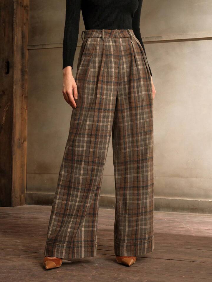 CM-BS566898 Women Elegant Seoul Style Multicolor High Waisted Straight Leg Plaid Pants