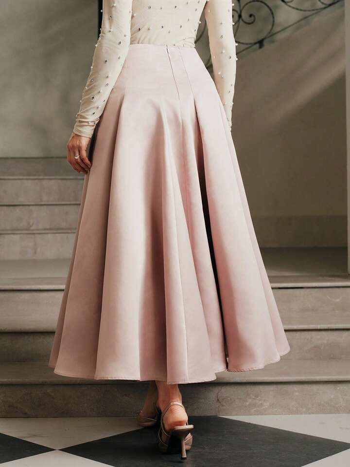 CM-BS335131 Women Elegant Seoul Style High Waist Flared Long Skirt - Dusty Pink