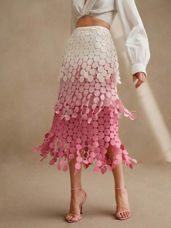 CM-BS338832 Women Trendy Bohemian Style Hollow Out Embroidery Tassel High Waist Flowy Skirt - Pink