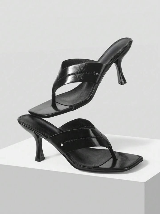 CM-SHS000408 Women Trendy Seoul Style Minimalist Square Head High Heel Sandals - Black