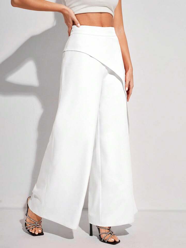 CM-BS266619 Women Elegant Seoul Style Solid Color High Waist Wide Leg Long Pants - White