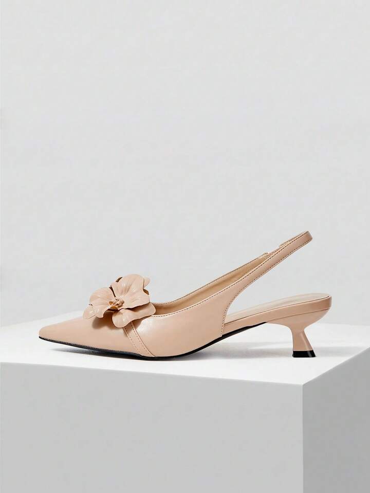 CM-SHS069952 Women Trendy Seoul Style Floral Decor Pointed Toe Pumps - Baby Pink