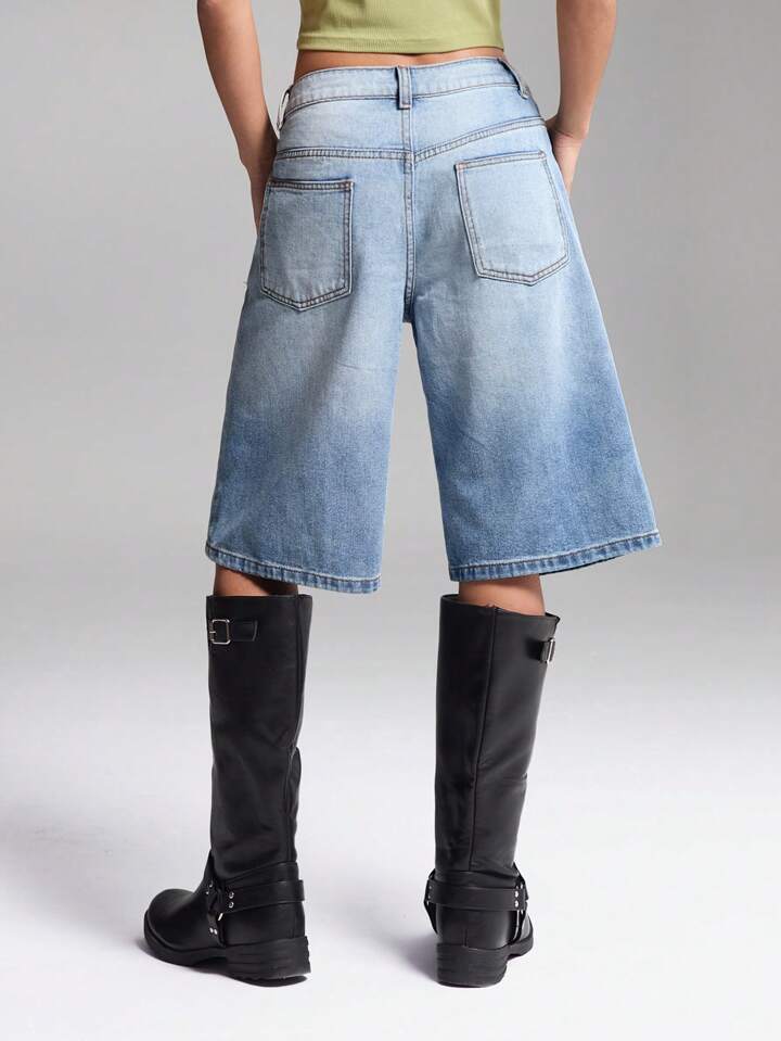 CM-BS523867 Women Casual Seoul Style Washed Drop Waist Denim Shorts - Blue