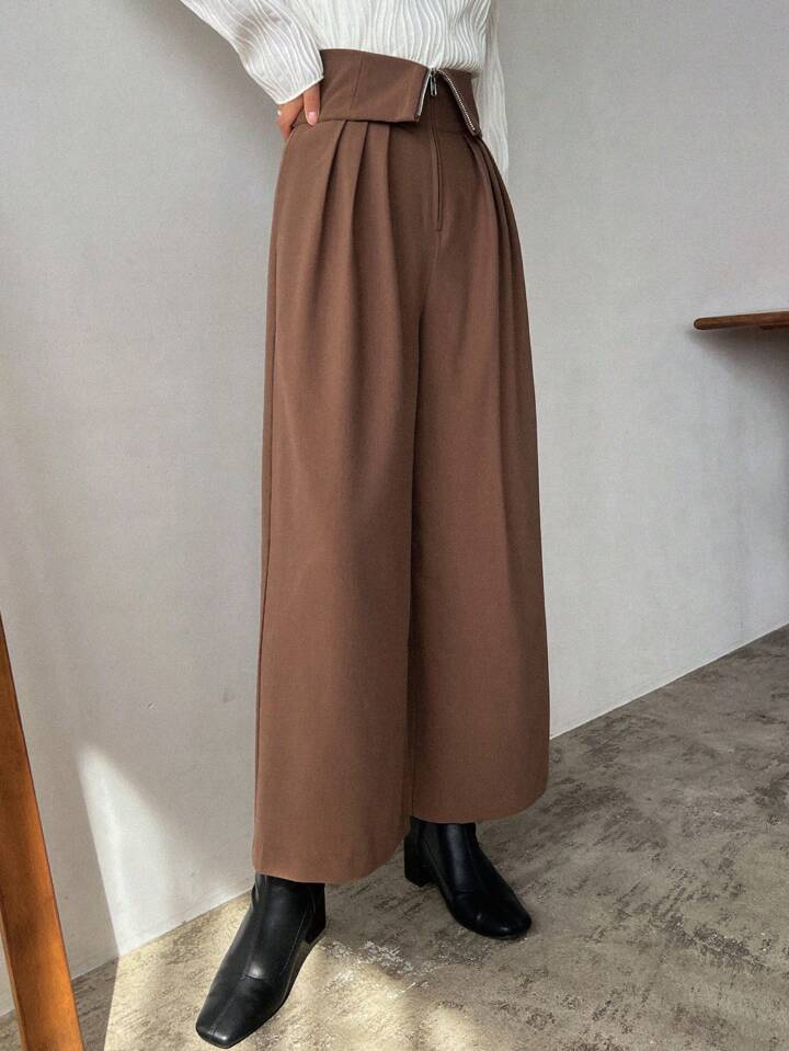 CM-BS214150 Women Casual Seoul Style Loose Wide Leg Pants With Pockets - Brown