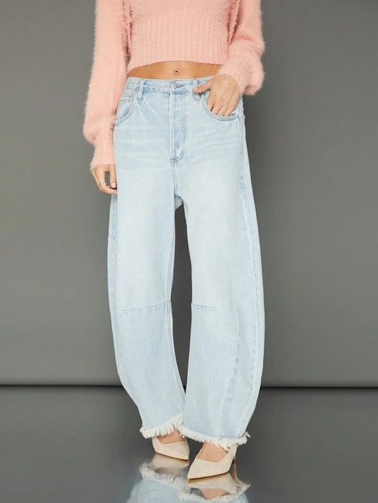CM-BS643068 Women Casual Seoul Style Light Wash Baggy Barrel Leg Loose Jeans