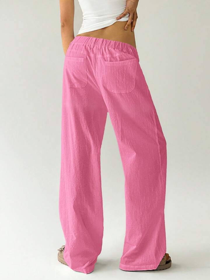 CM-BS234797 Women Casual Seoul Style Solid Color Low Waist Loose Straight Leg Pants - Pink