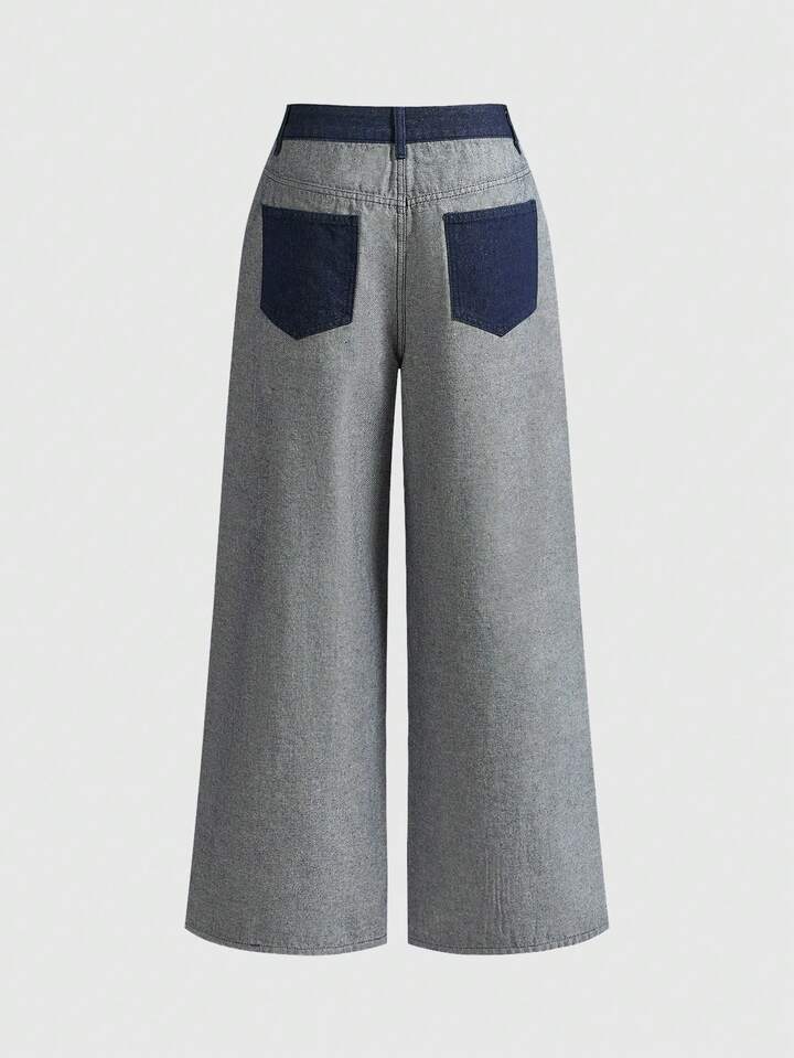 CM-BS197789 Women Casual Seoul Style Low Waist Reversible Design Loose Extra Long Wide Leg Jeans