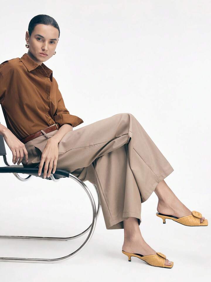 CM-SHS773826 Women Trendy Seoul Style Square Toe Low Heel Sandals - Khaki